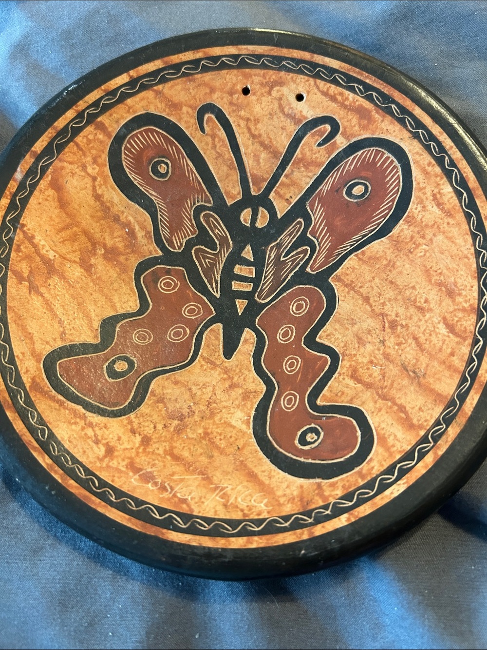 Hand-Painted Butterfly Decorative Plate - Brown & Black